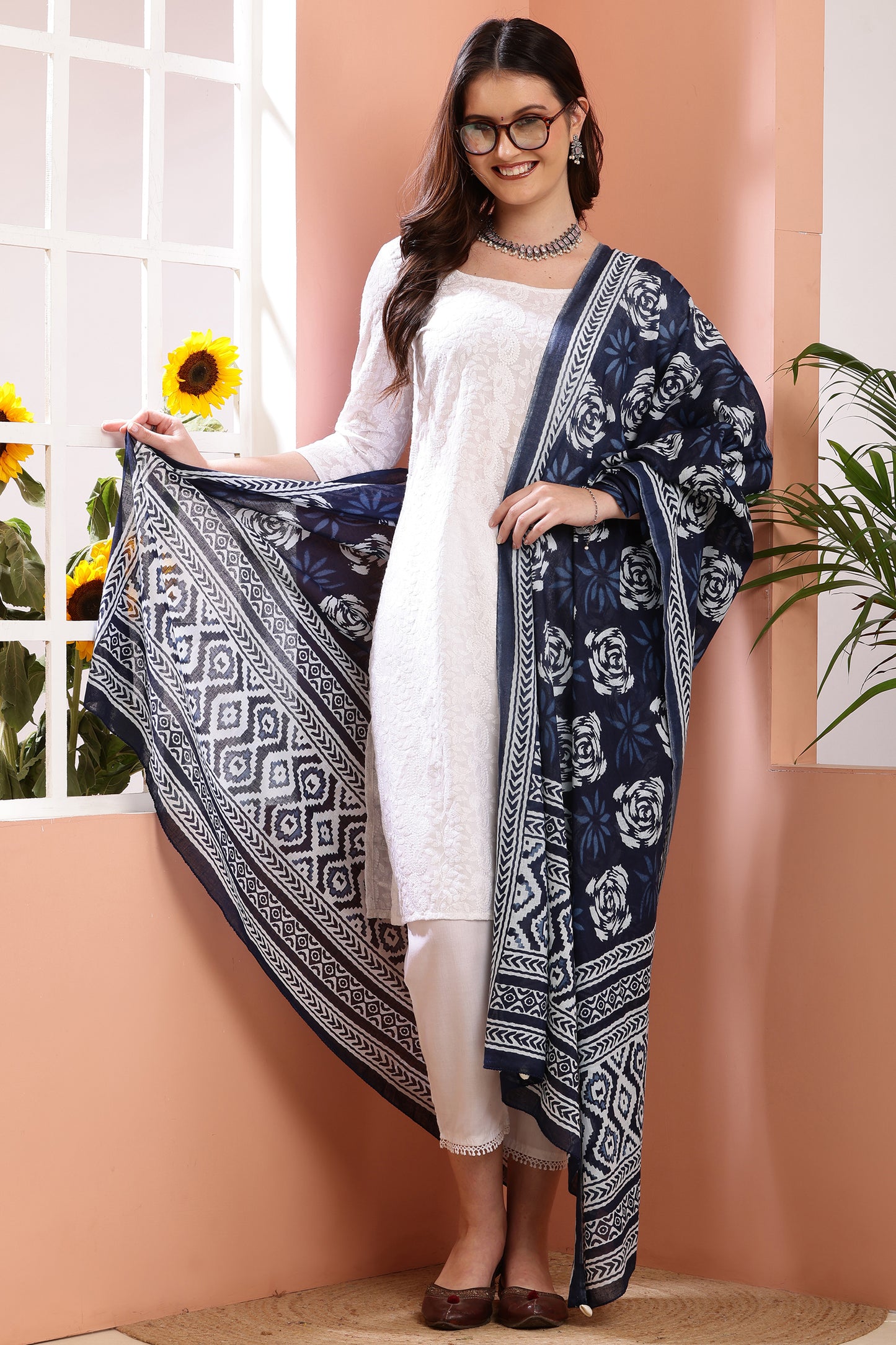 Dupatta-Mul Cotton - Indigo Blue 3