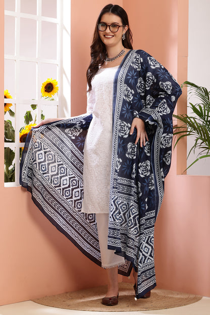 Dupatta-Mul Cotton - Indigo Blue 3