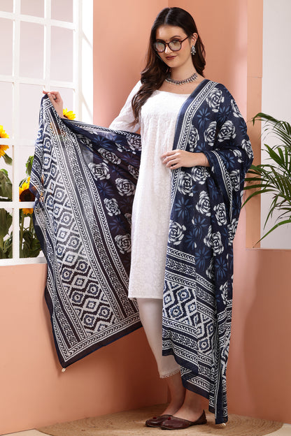 Dupatta-Mul Cotton - Indigo Blue 3