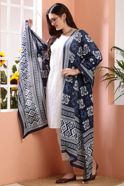 Dupatta-Mul Cotton - Indigo Blue 3