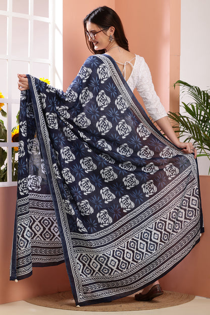Dupatta-Mul Cotton - Indigo Blue 3