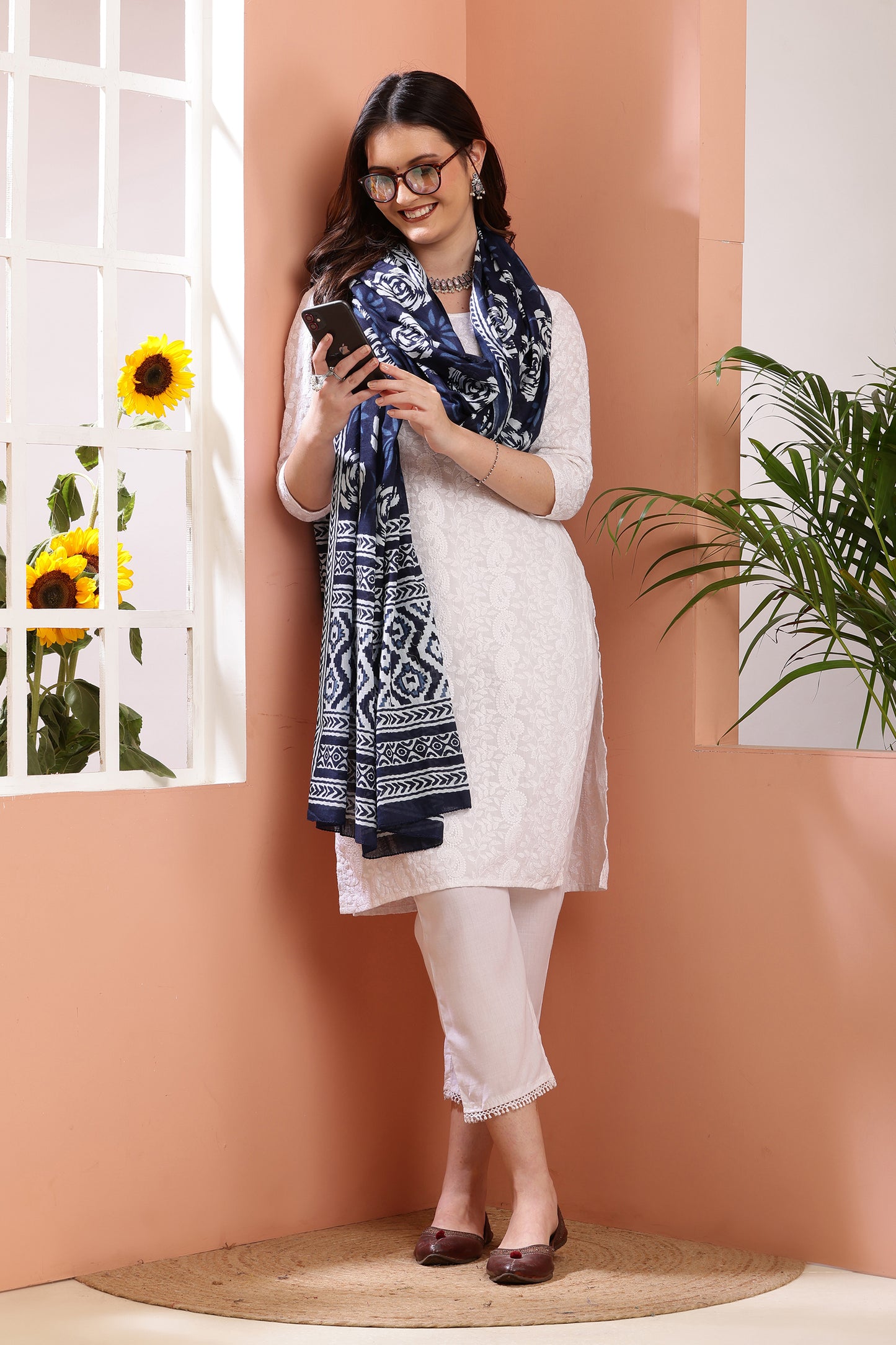 Dupatta-Mul Cotton - Indigo Blue 3