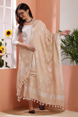 Dupatta -Ikkat Cotton Buta - Beige