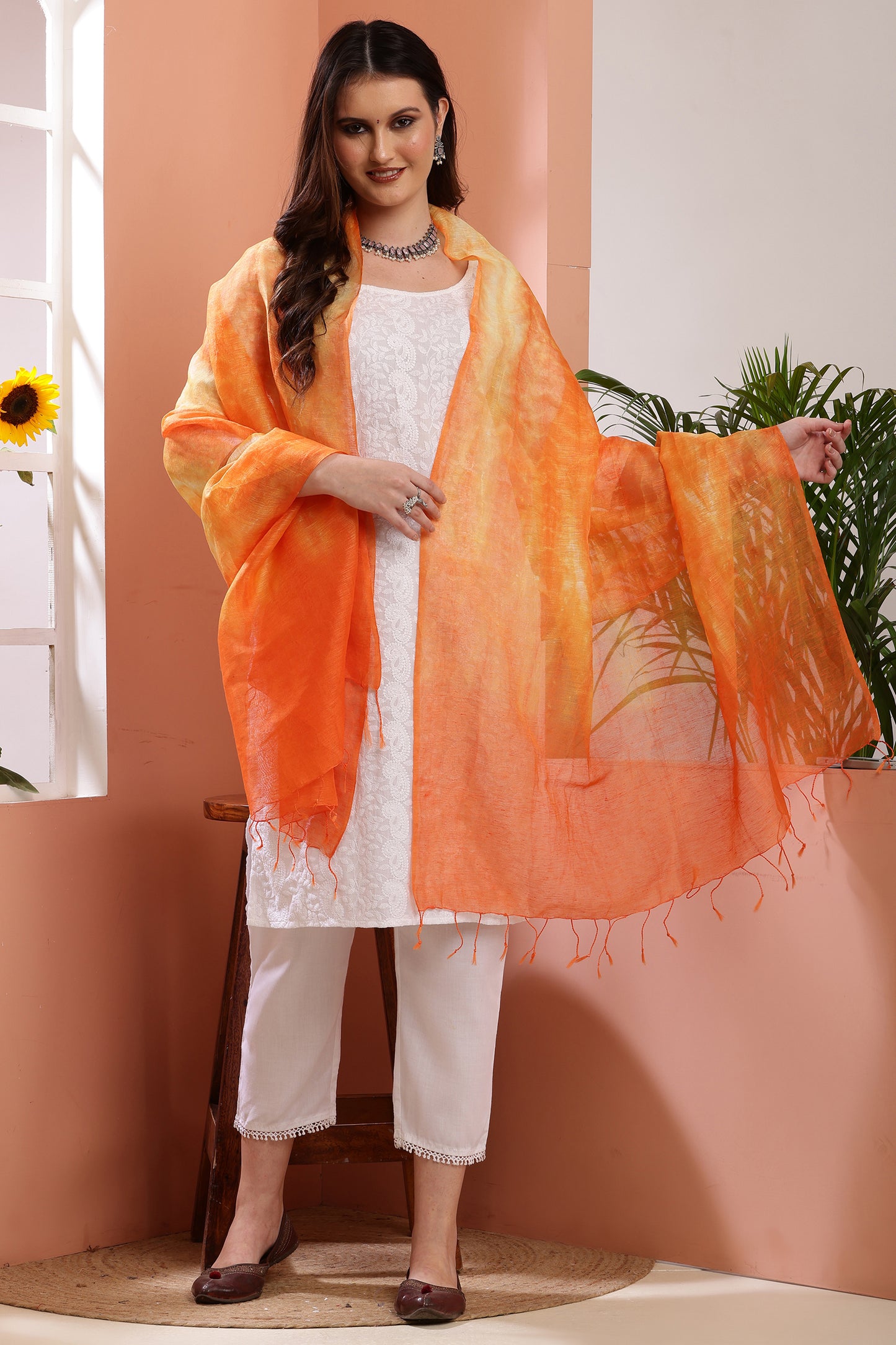 Dupatta- Tie n Dye - Orange