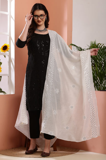 Dupatta- Dyeable Cotton Silk Foil Mirror Work- Cream