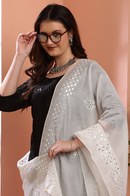 Dupatta- Dyeable Cotton Silk Foil Mirror Work- Cream