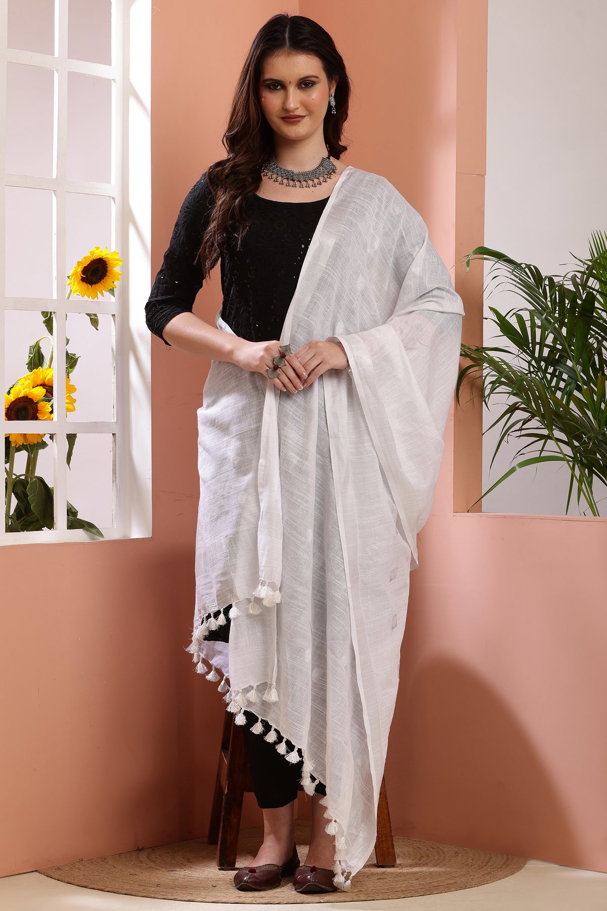 Dupatta -Cotton Slub - Silver