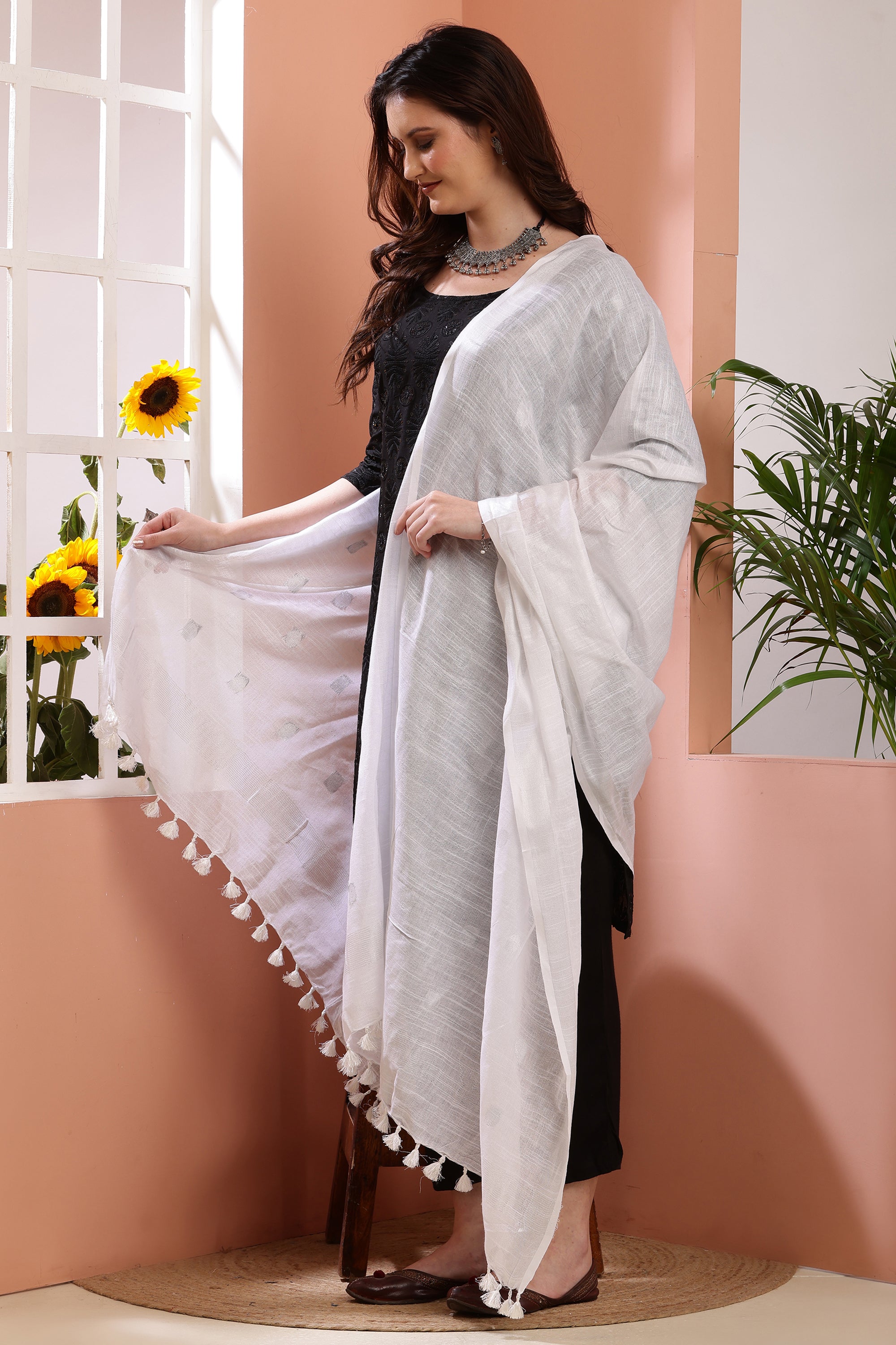 Dupatta -Cotton Slub - Silver