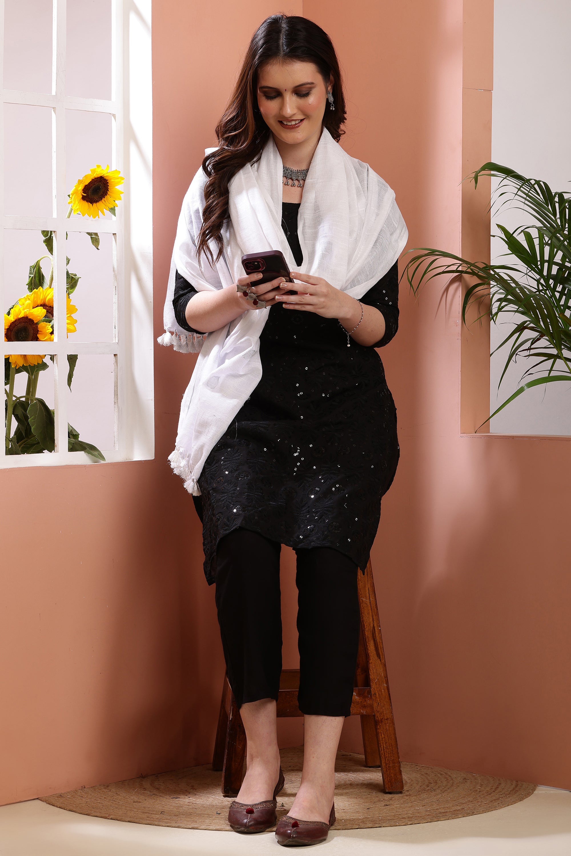 Dupatta -Cotton Slub - Silver