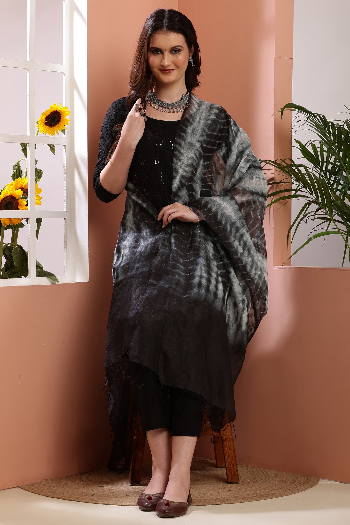 Dupatta- Tie n Dye - Black