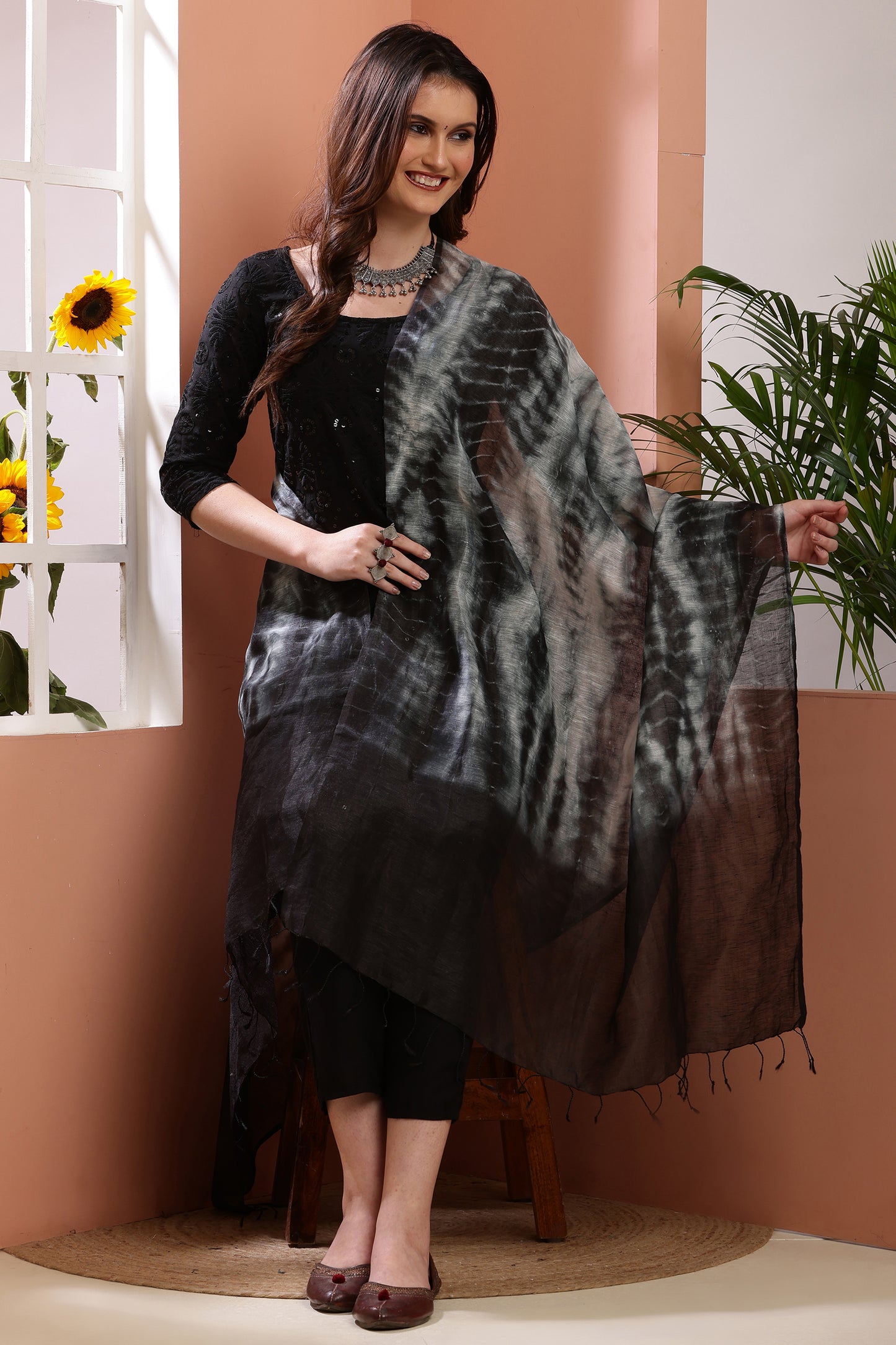 Dupatta- Tie n Dye - Black