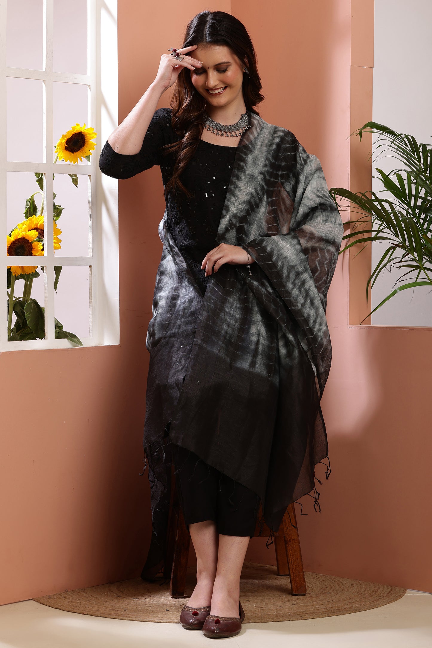 Dupatta- Tie n Dye - Black