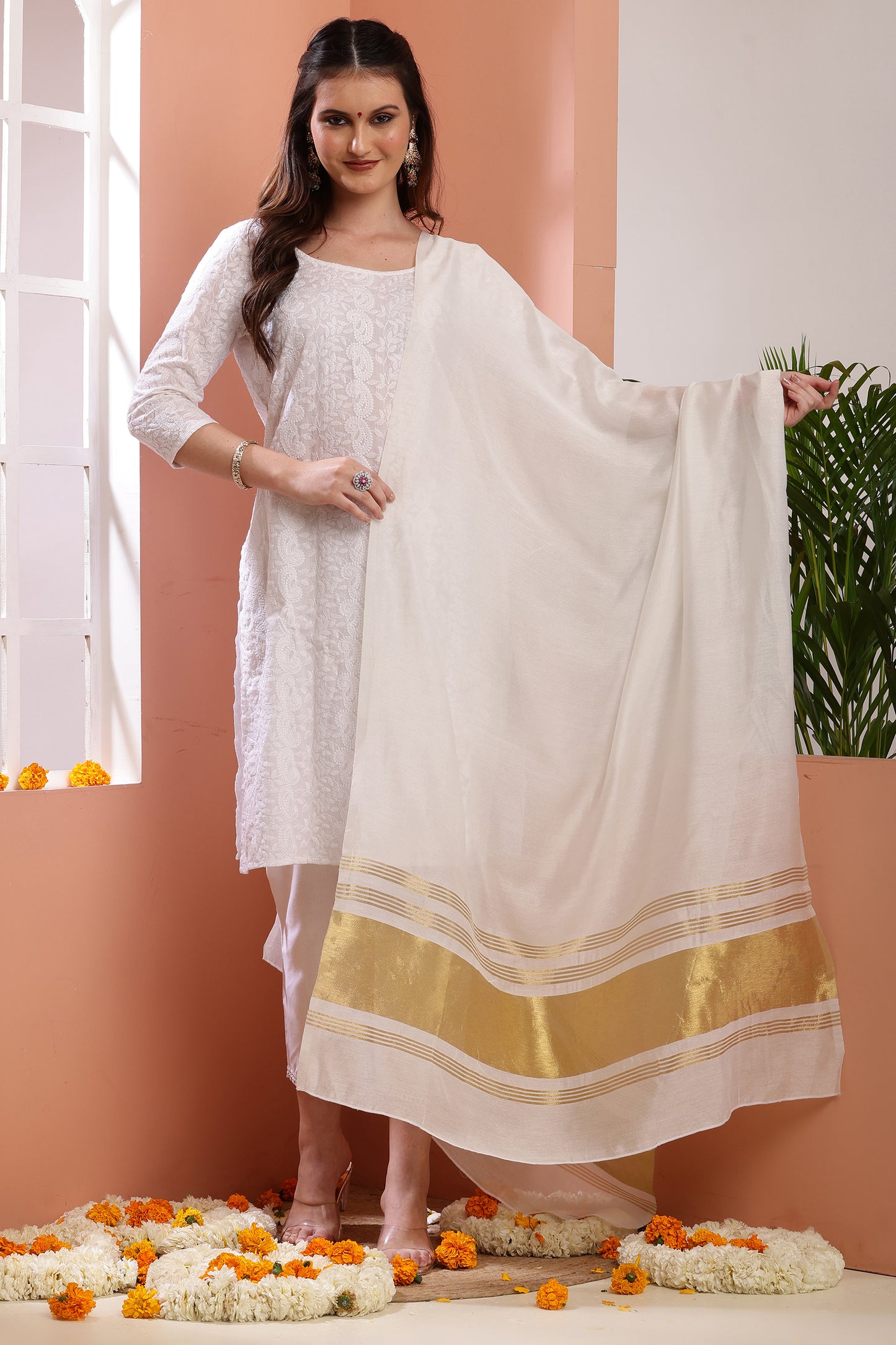 Dupatta-Dyeable Golden Pallu Pure Viscose