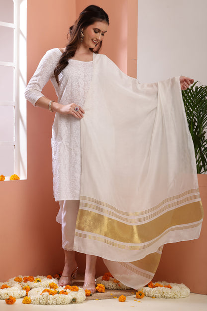 Dupatta-Dyeable Golden Pallu Pure Viscose