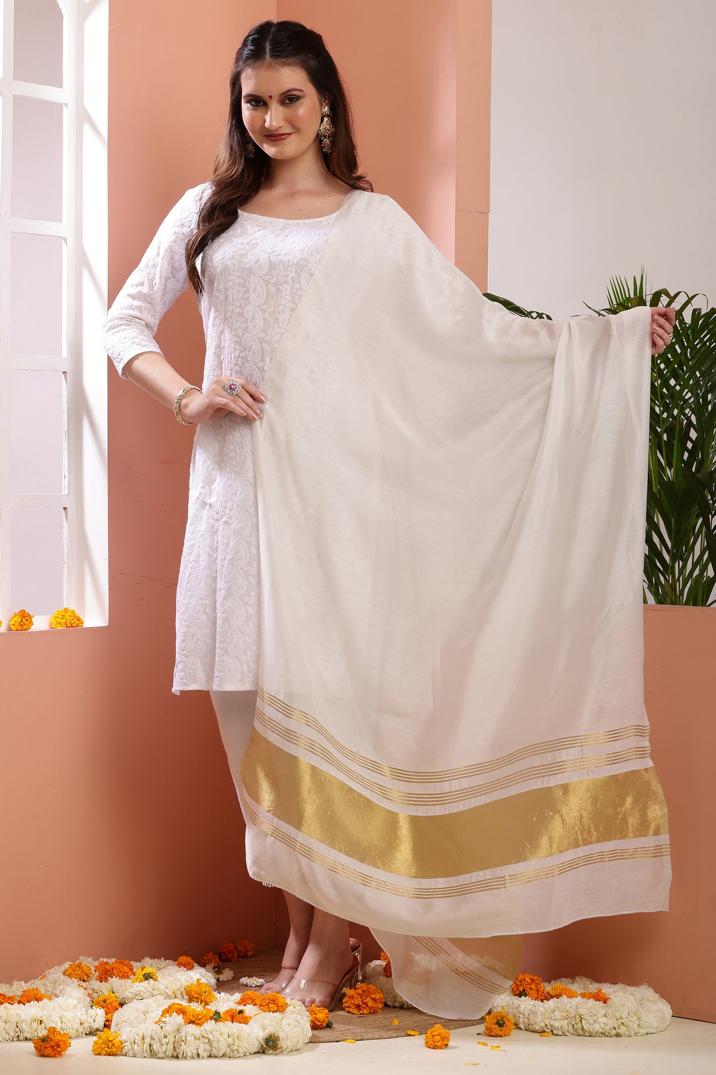 Dupatta-Dyeable Golden Pallu Pure Viscose