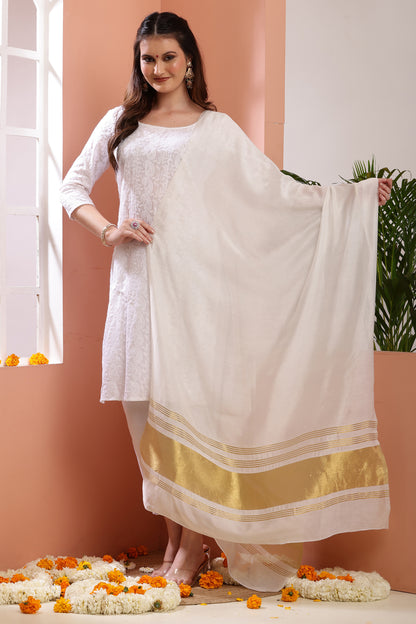 Dupatta-Dyeable Golden Pallu Pure Viscose