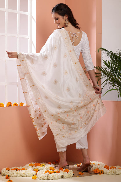 Dupatta-Dyeable Mina Work Pure Viscose- Mina Floral