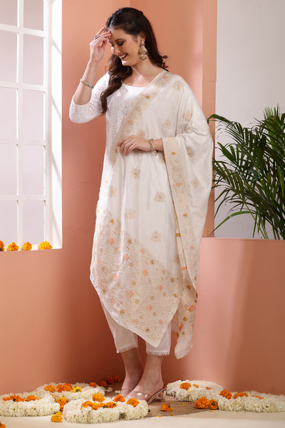 Dupatta-Dyeable Mina Work Pure Viscose- Mina Floral