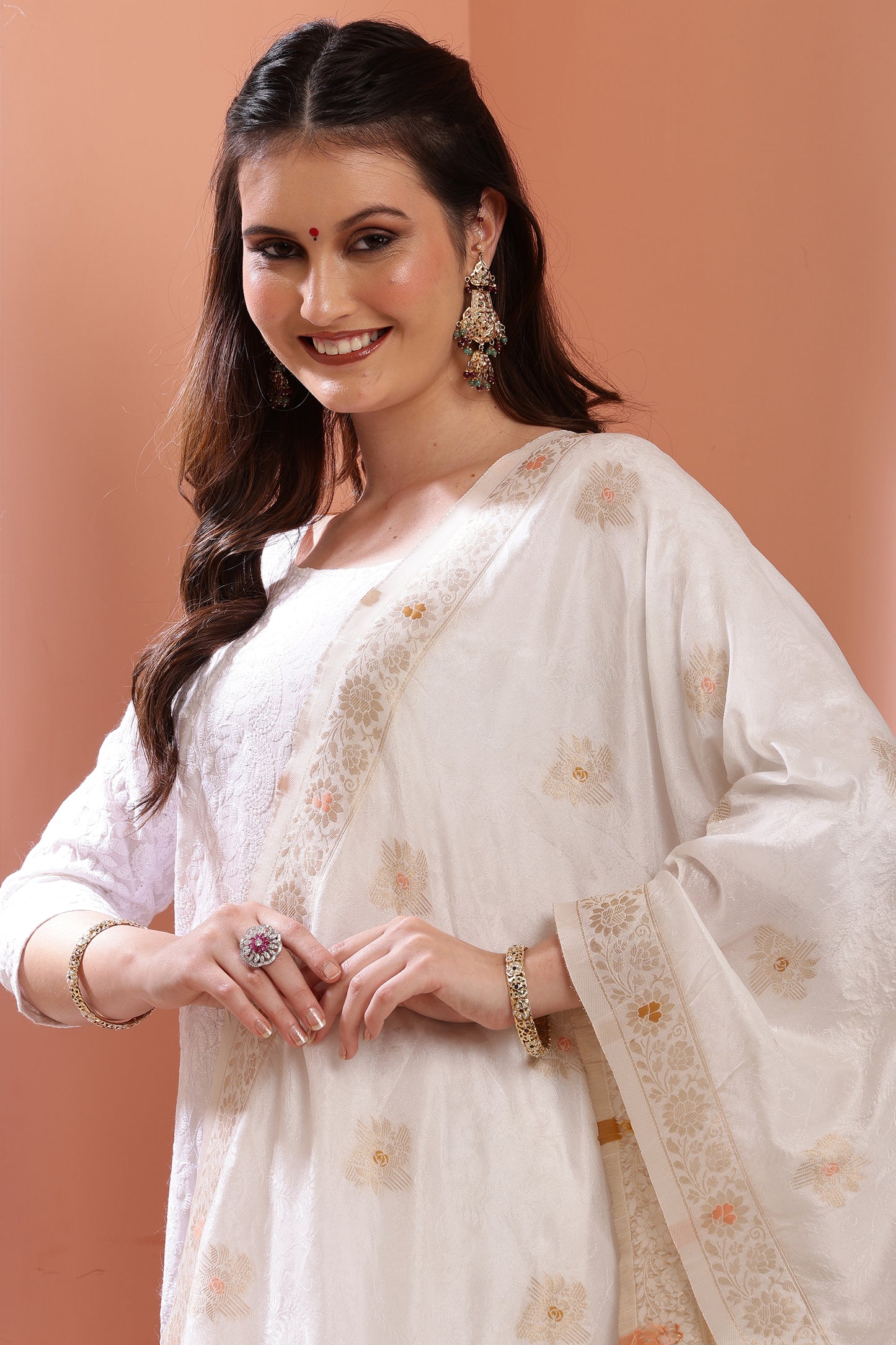 Dupatta-Dyeable Mina Work Pure Viscose- Mina Floral