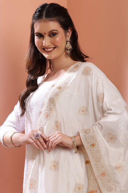 Dupatta-Dyeable Mina Work Pure Viscose- Mina Floral