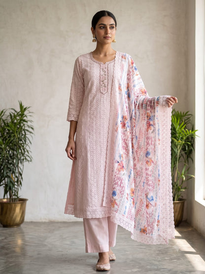 Georgette Floral Unstitched Suit- Baby Pink