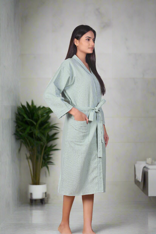 Waffle Cotton Bathrobe-Pistachio Cloud