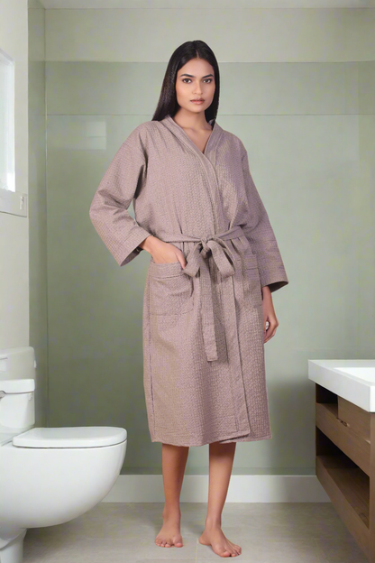 Waffle Cotton Bathrobe-Misty Mocha