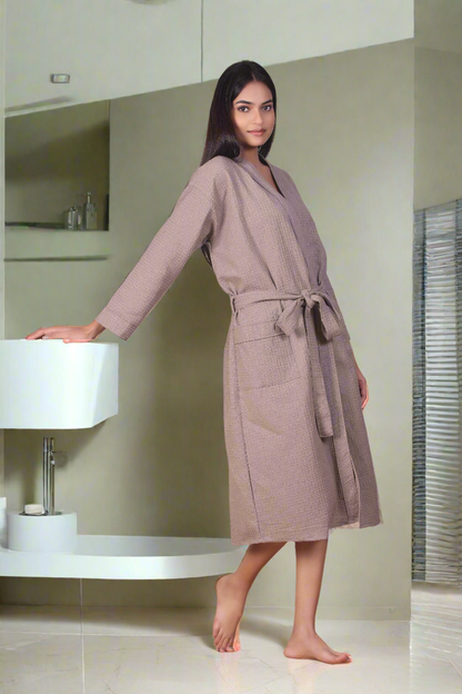 Waffle Cotton Bathrobe-Misty Mocha