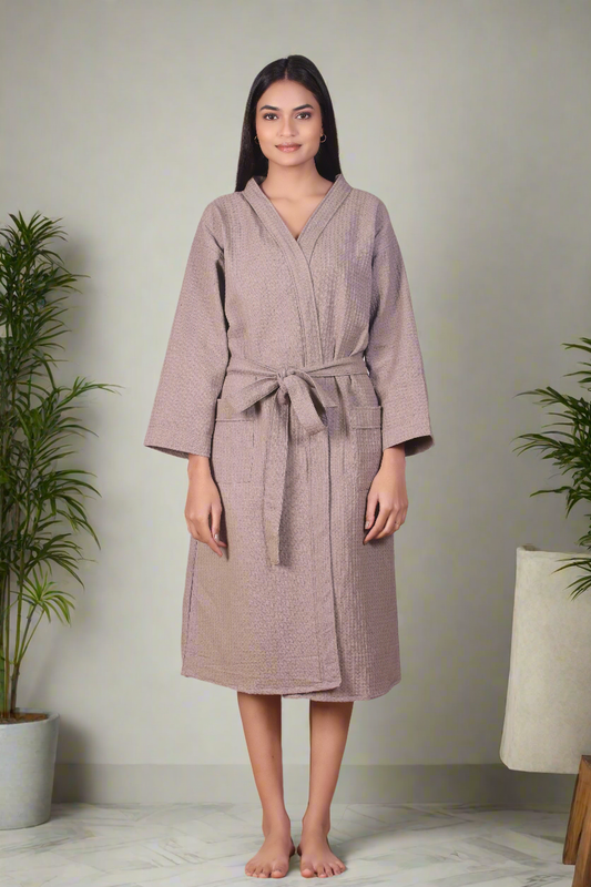 Waffle Cotton Bathrobe-Misty Mocha
