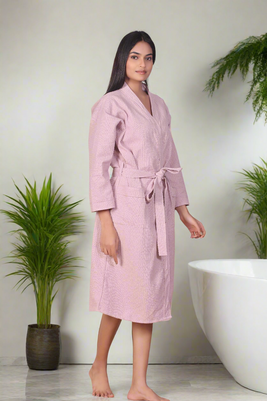 Waffle Cotton Bathrobe-Berry Whisper