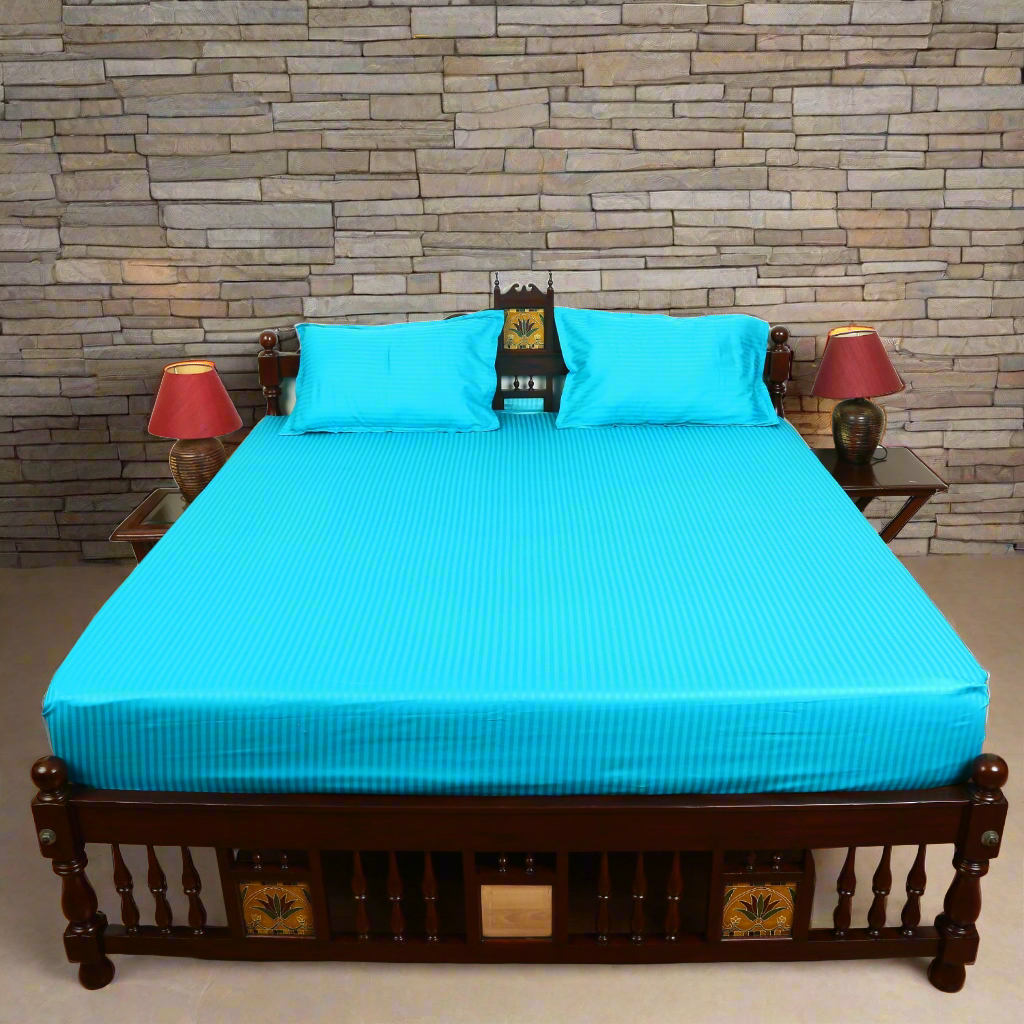 Cotton Bedsheet - Double Bed - Aqua Blue