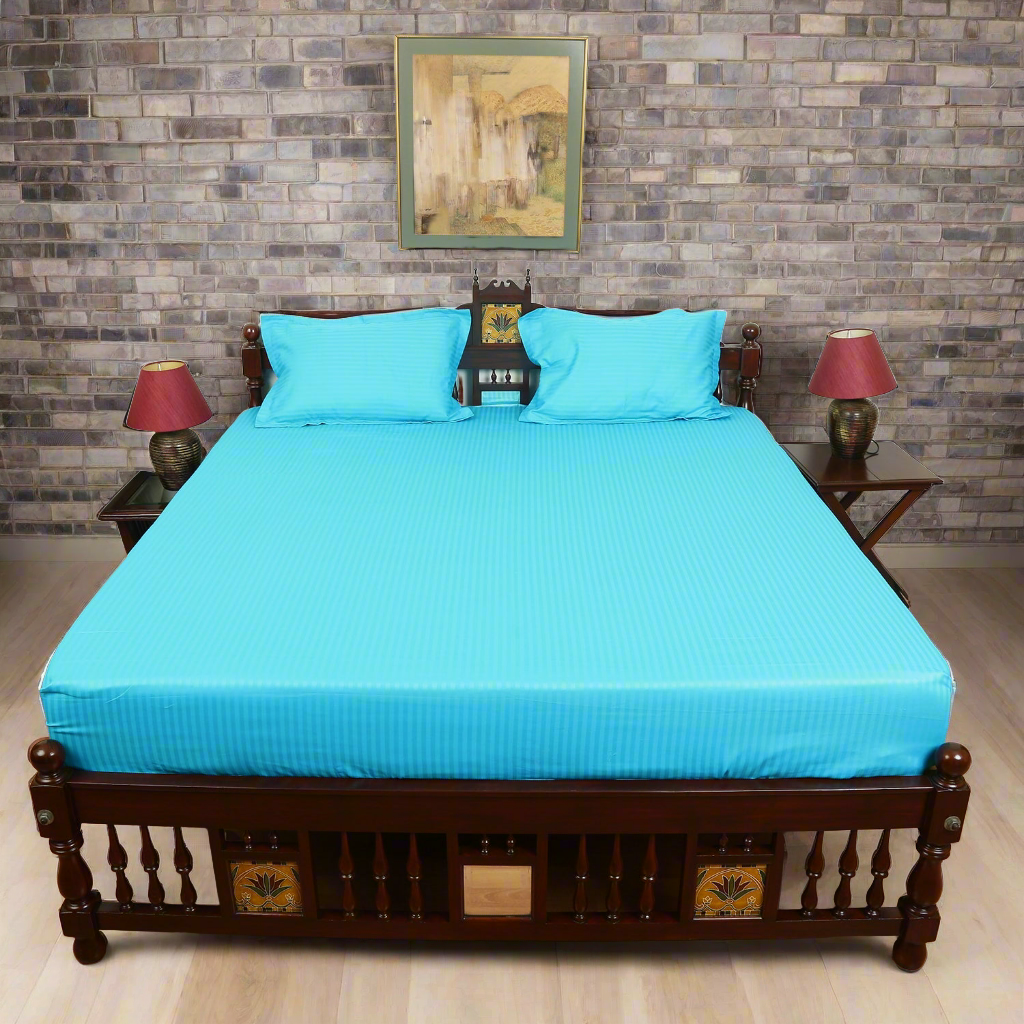 Pure Cotton Bedsheet - Double Bed - Turquoise Blue