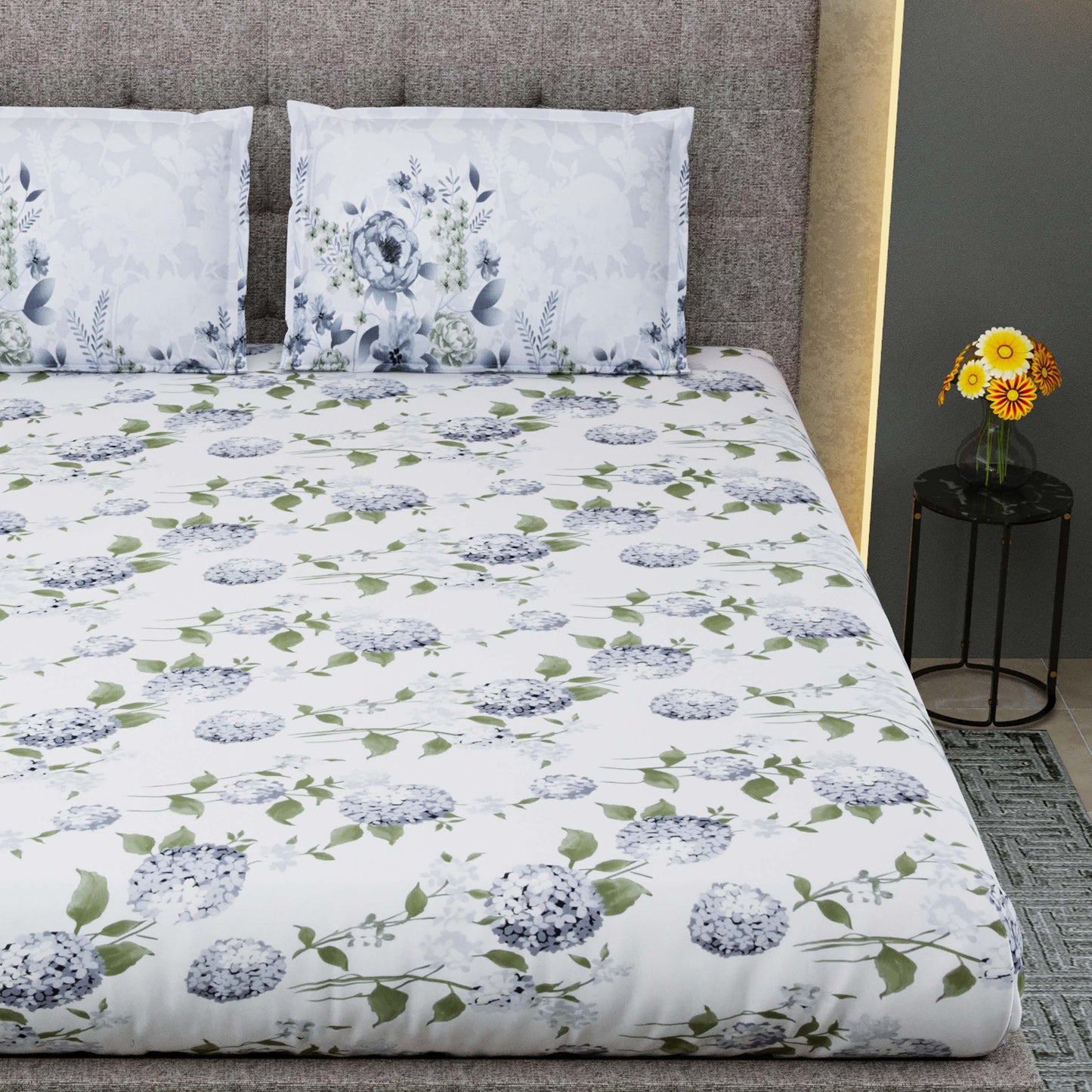 Pure Cotton Printed Bedsheet- Double Bed -Blue Bloom