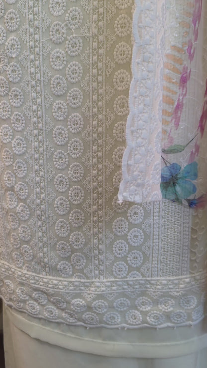 Georgette Floral Unstitched Suit- Cream Floral Neck