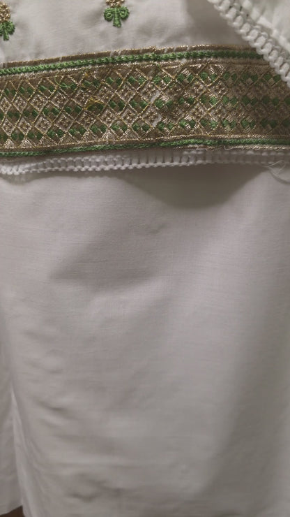 Cotton Embroidered Unstitched Suit- Gulmohar Zari Buti Olive Green