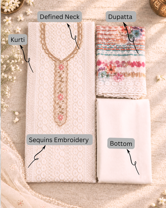 Georgette Floral Unstitched Suit- Baby Pink