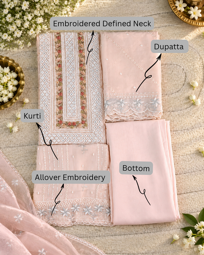 Georgette Embroidered Unstitched Suit- Mehfil Cream Peach