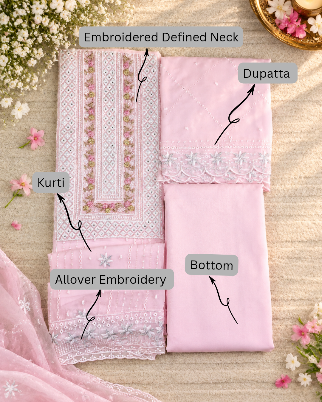 Georgette Embroidered Unstitched Suit- Mehfil Pastel Pink
