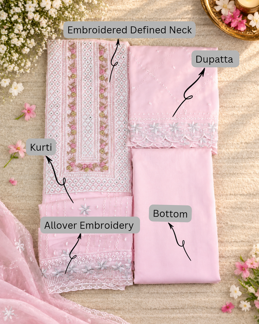 Georgette Embroidered Unstitched Suit- Mehfil Pastel Pink