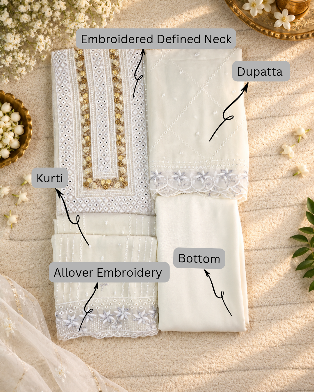 Georgette Embroidered Unstitched Suit- Mehfil Cream Yellow