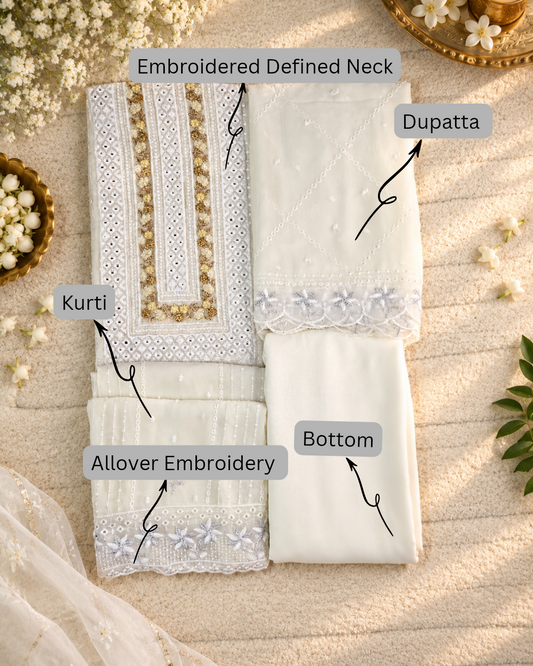 Georgette Embroidered Unstitched Suit- Mehfil Cream Yellow