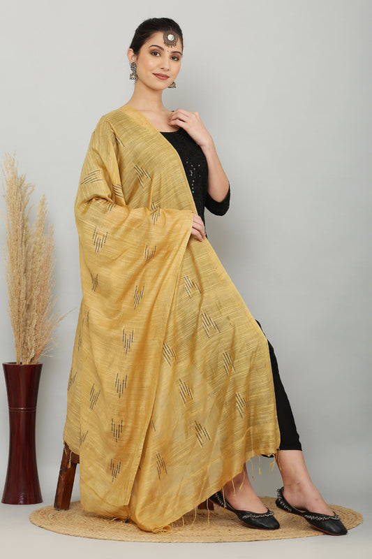 Dupatta-Cotton Slub Silk- Dark Beige