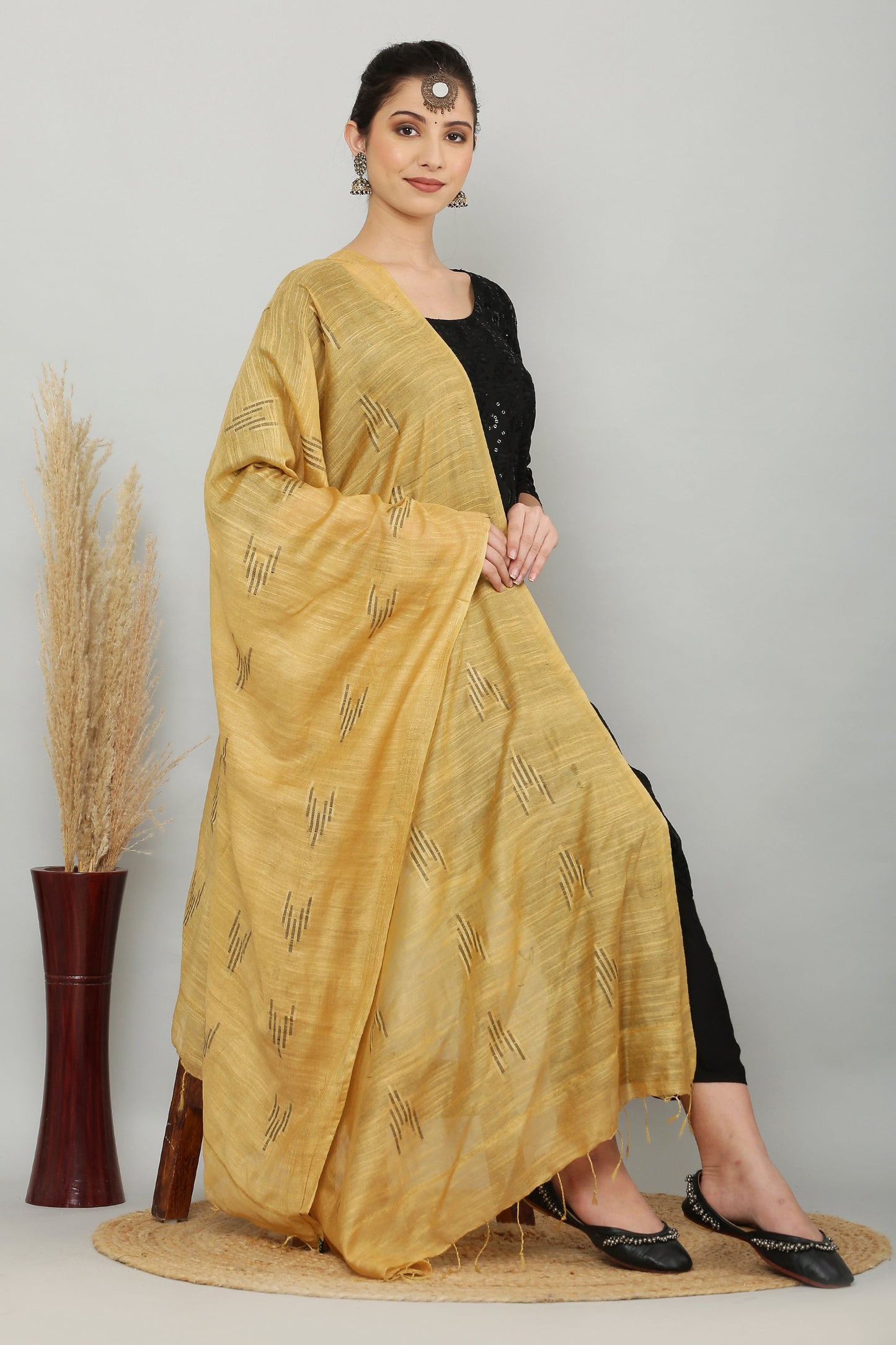 Dupatta-Cotton Slub Silk- Dark Beige