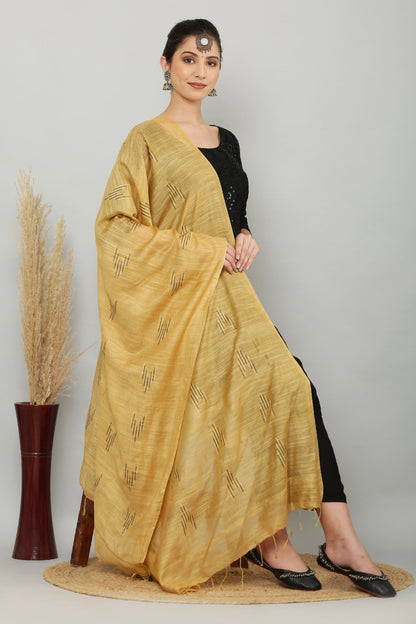 Dupatta-Cotton Slub Silk- Dark Beige