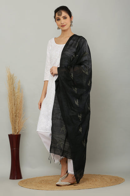 Dupatta-Cotton Slub Silk - Black
