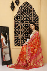 अks-Banarasi Bandhani Dupatta -Pink n Orange