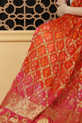 अks-Banarasi Bandhani Dupatta -Pink n Orange