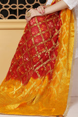 अks-Banarasi Bandhani Dupatta - Red n Yellow