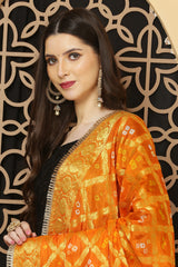 अks-Banarasi Bandhani Dupatta -Orangish Yellow