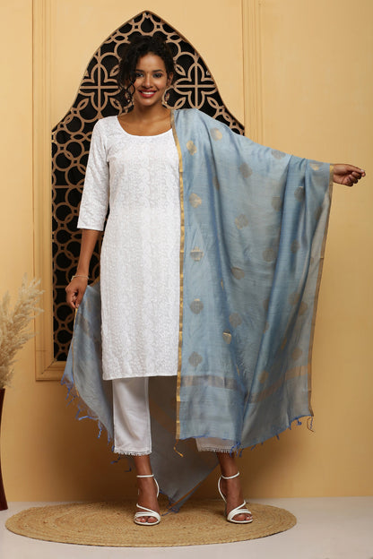 Dupatta-Banarasi Muga -Indigo Blue